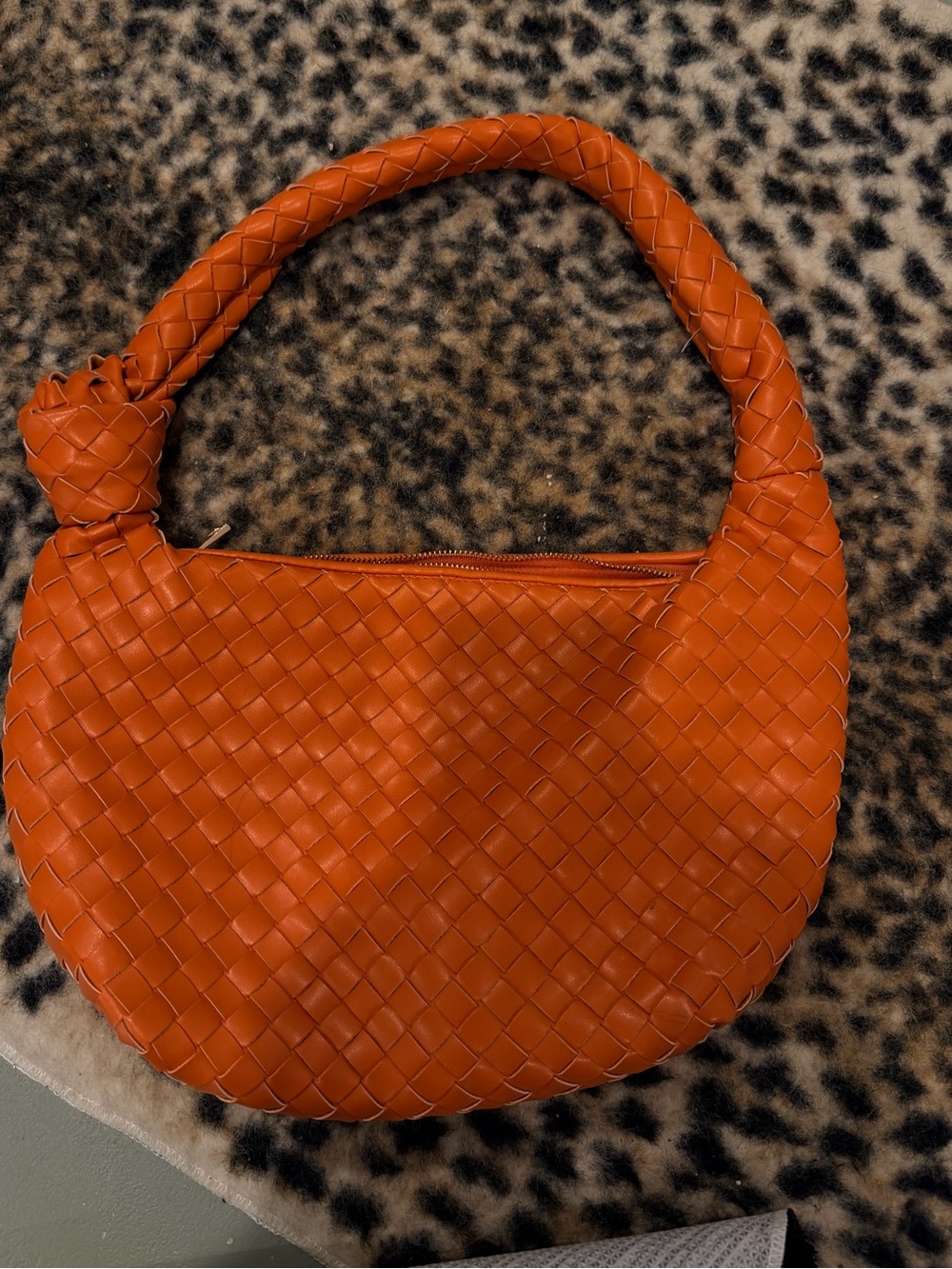 Woven Leather Hobo Bag in Orange
